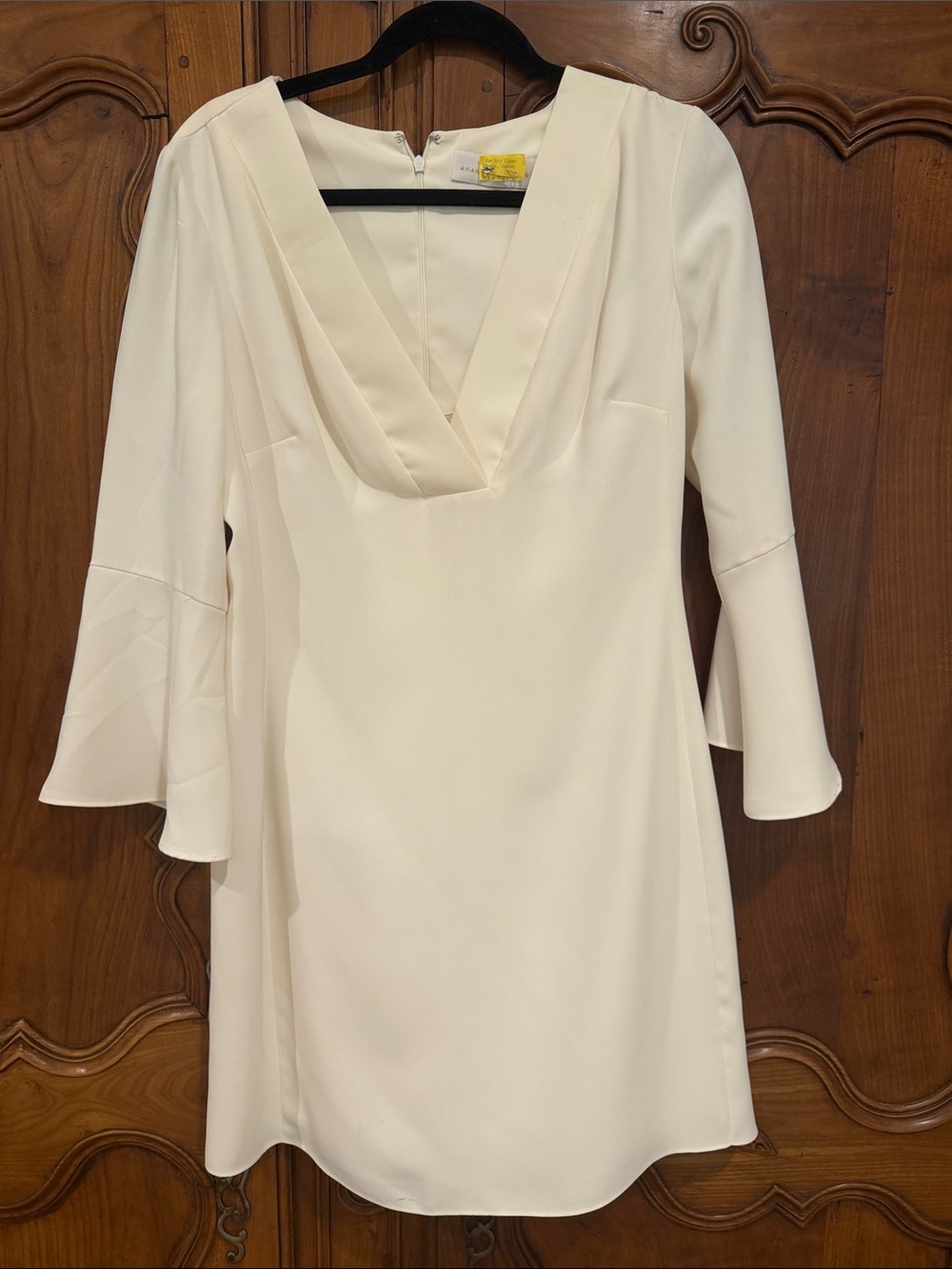 Amanda Uprichard Ivory V-Neck Mini Dress with Bell Sleeves